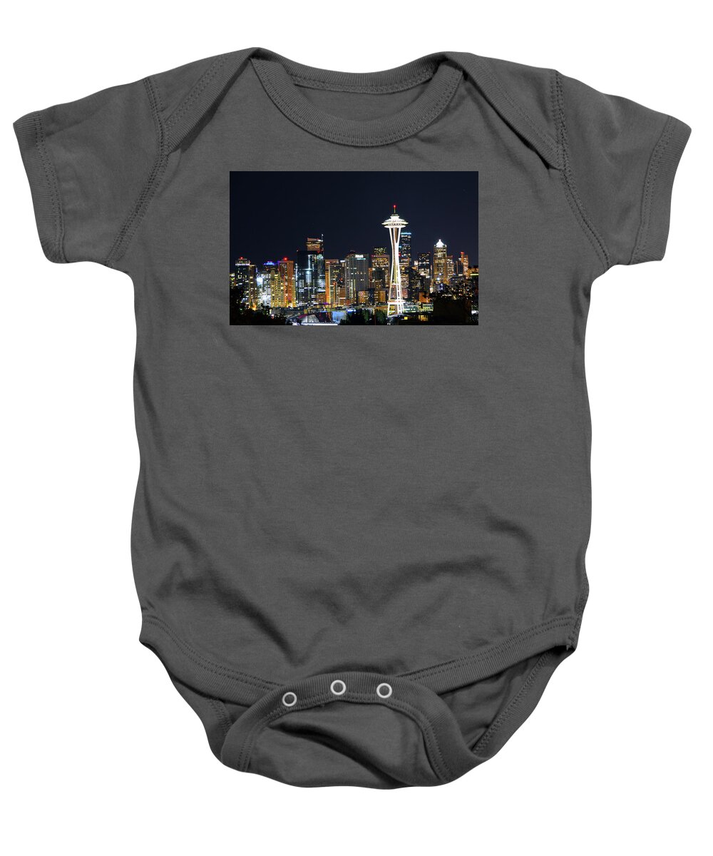 Seattle Baby Onesie featuring the photograph Seattle Night Sky by Brian O'Kelly