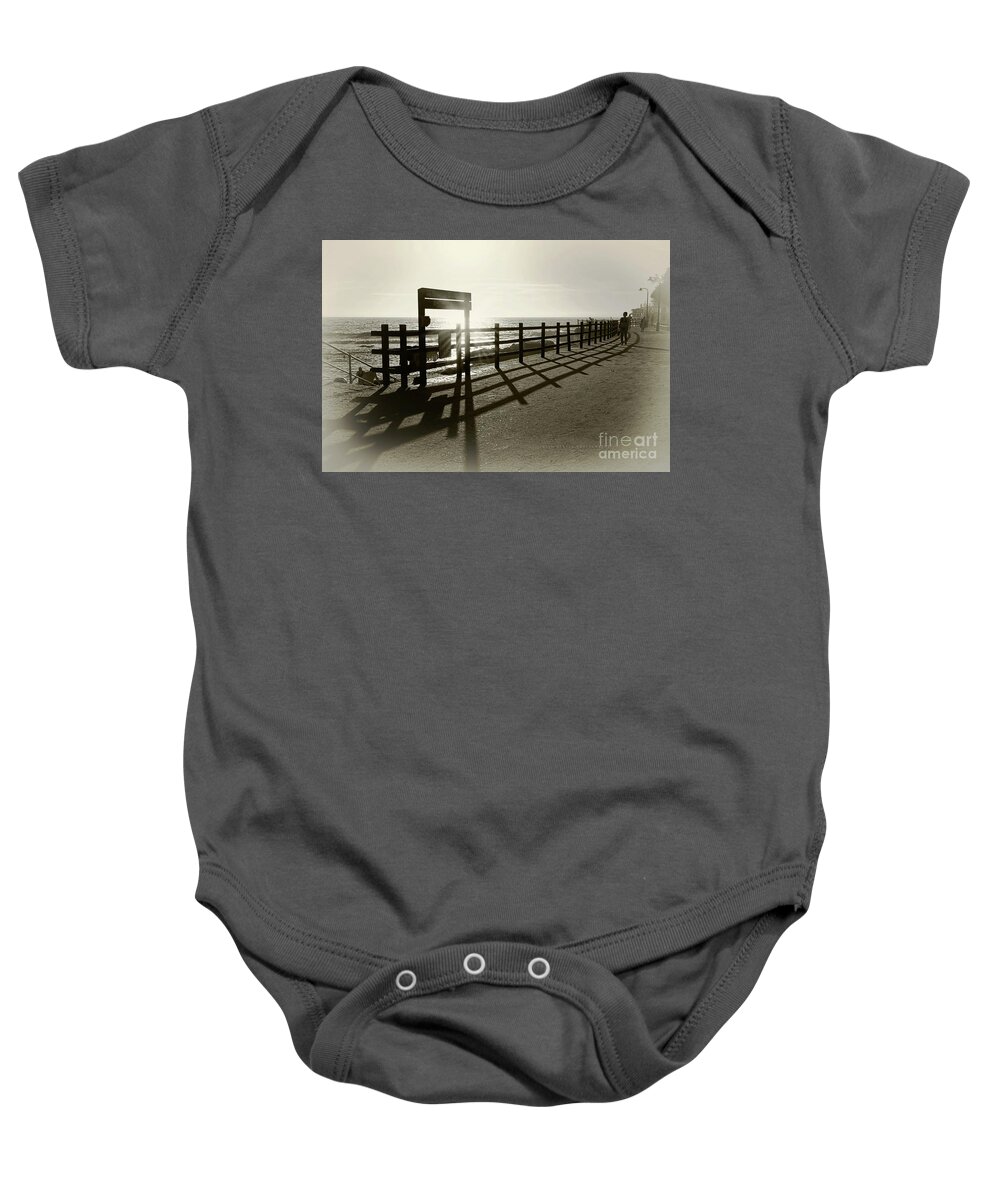 Shadows Baby Onesie featuring the photograph Sepia Sunrise Silhouette by Kaye Menner