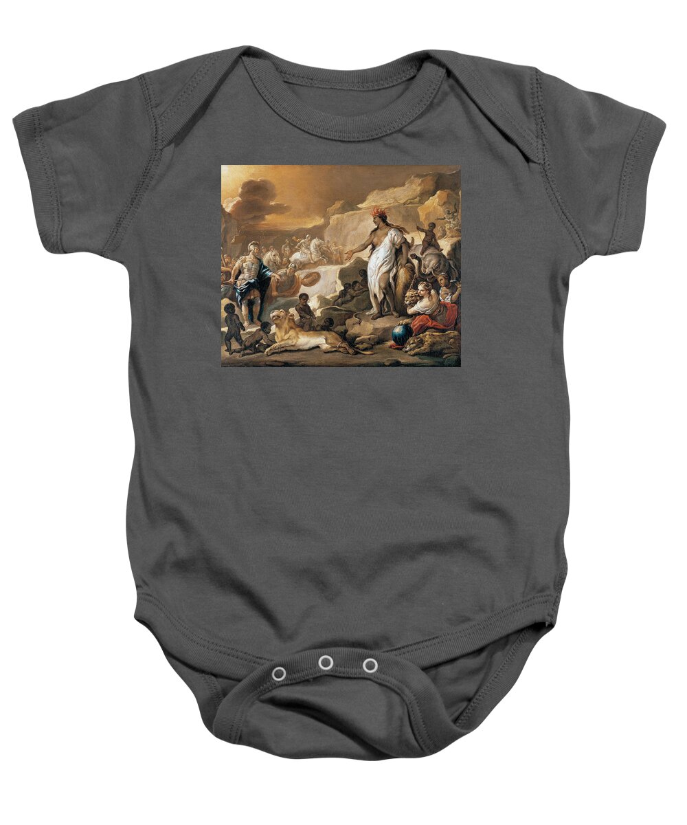 Luca Giordano Baby Onesie featuring the painting Series of the Four Parts of the World. Africa by Luca Giordano