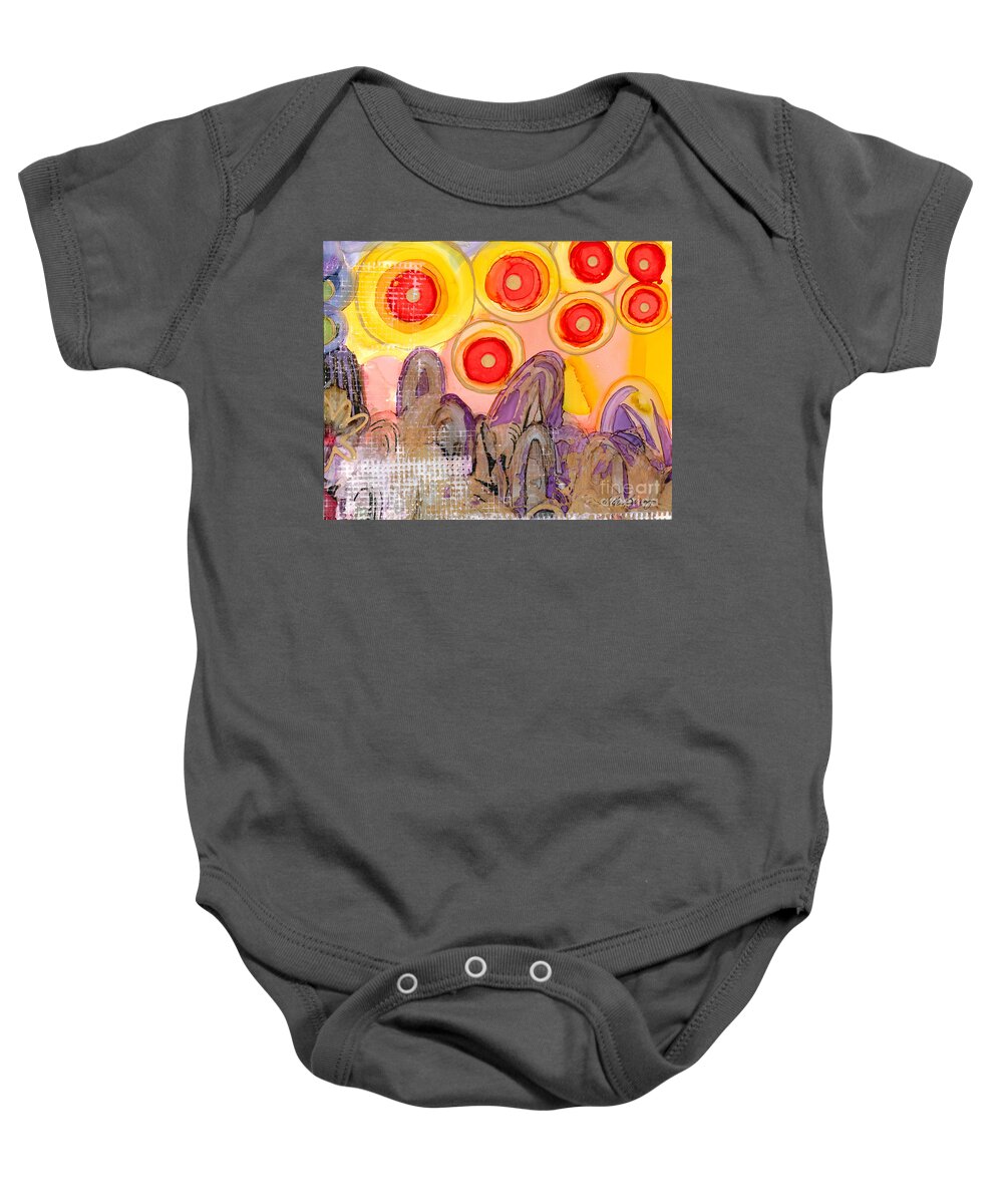 Abstract Baby Onesie featuring the painting Seven Suns by Vicki Baun Barry