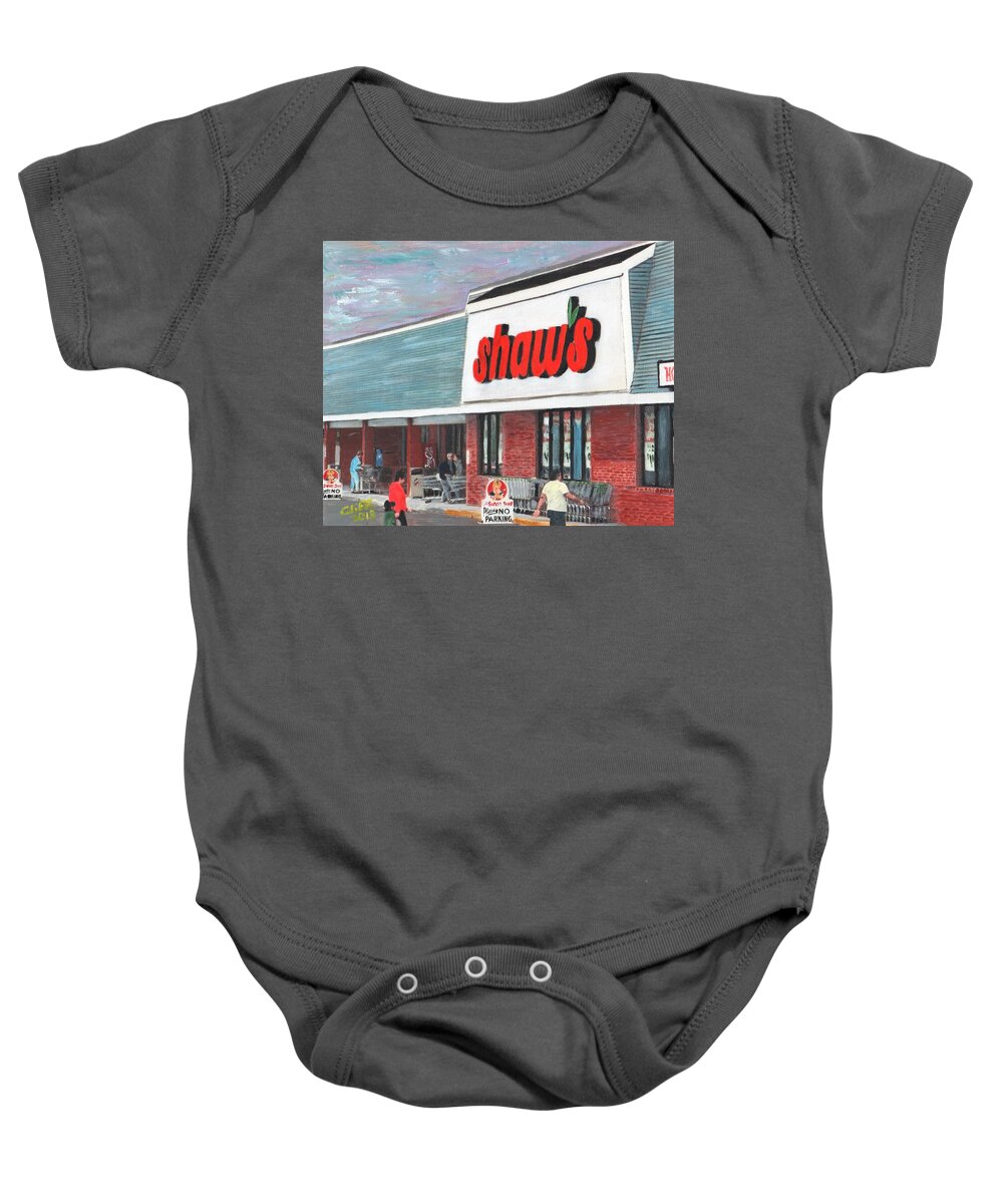 Groceries Baby Onesie featuring the painting Shaw's Supermarket 1992 by Cliff Wilson