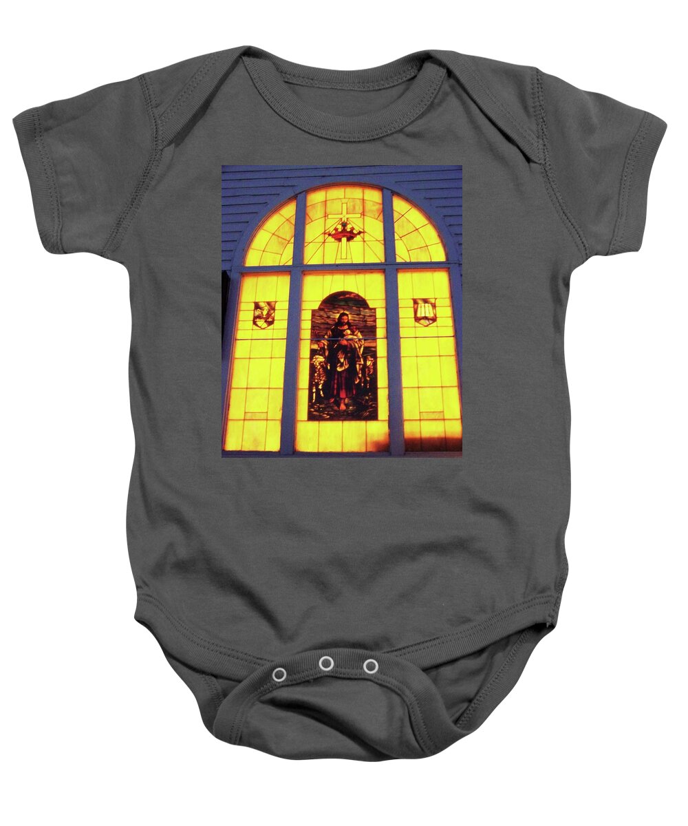 Stained Glass Window Baby Onesie featuring the photograph Shepherd by Julie Rauscher