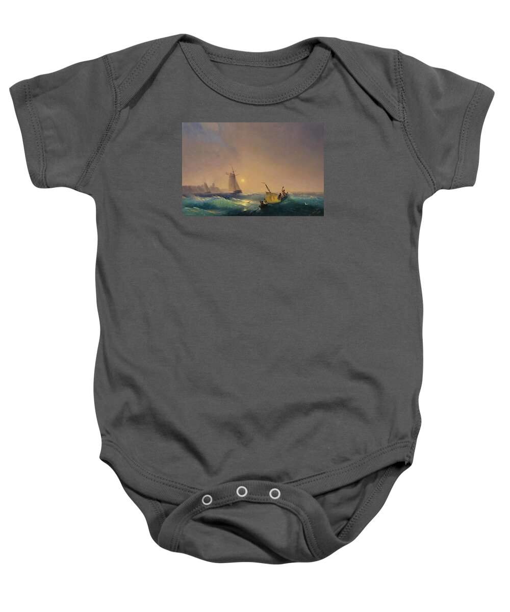 Ivan Konstantinovich Aivazovsky Baby Onesie featuring the painting Shipping off the Dutch Coast by Ivan Konstantinovich Aivazovsky