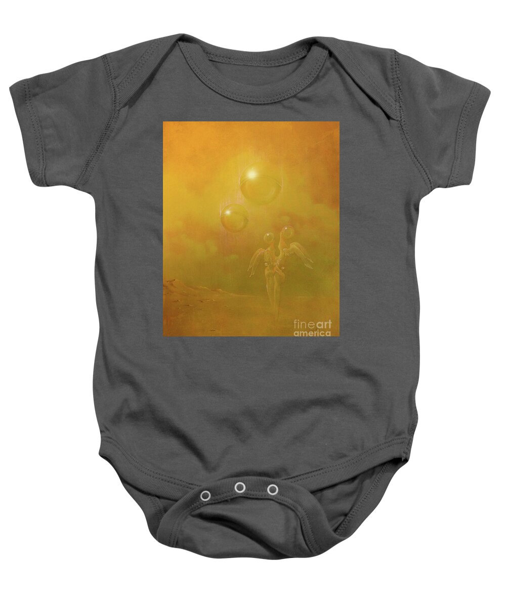 Surreal Baby Onesie featuring the painting Shipwrecked lovers by Alexa Szlavics