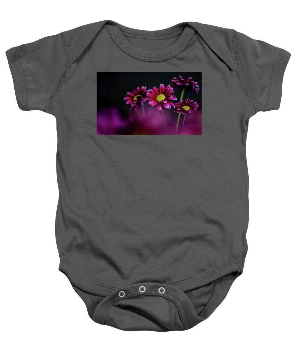 Purple Baby Onesie featuring the photograph Shooting through the Dasies by John Roach