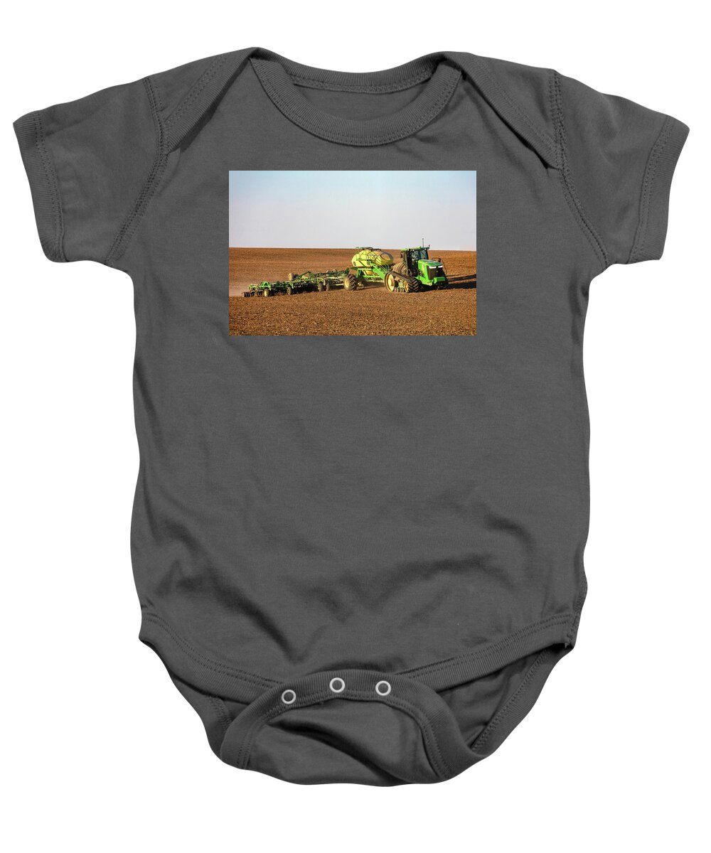 John Deere Baby Onesie featuring the photograph Side Hill Seeding by Todd Klassy