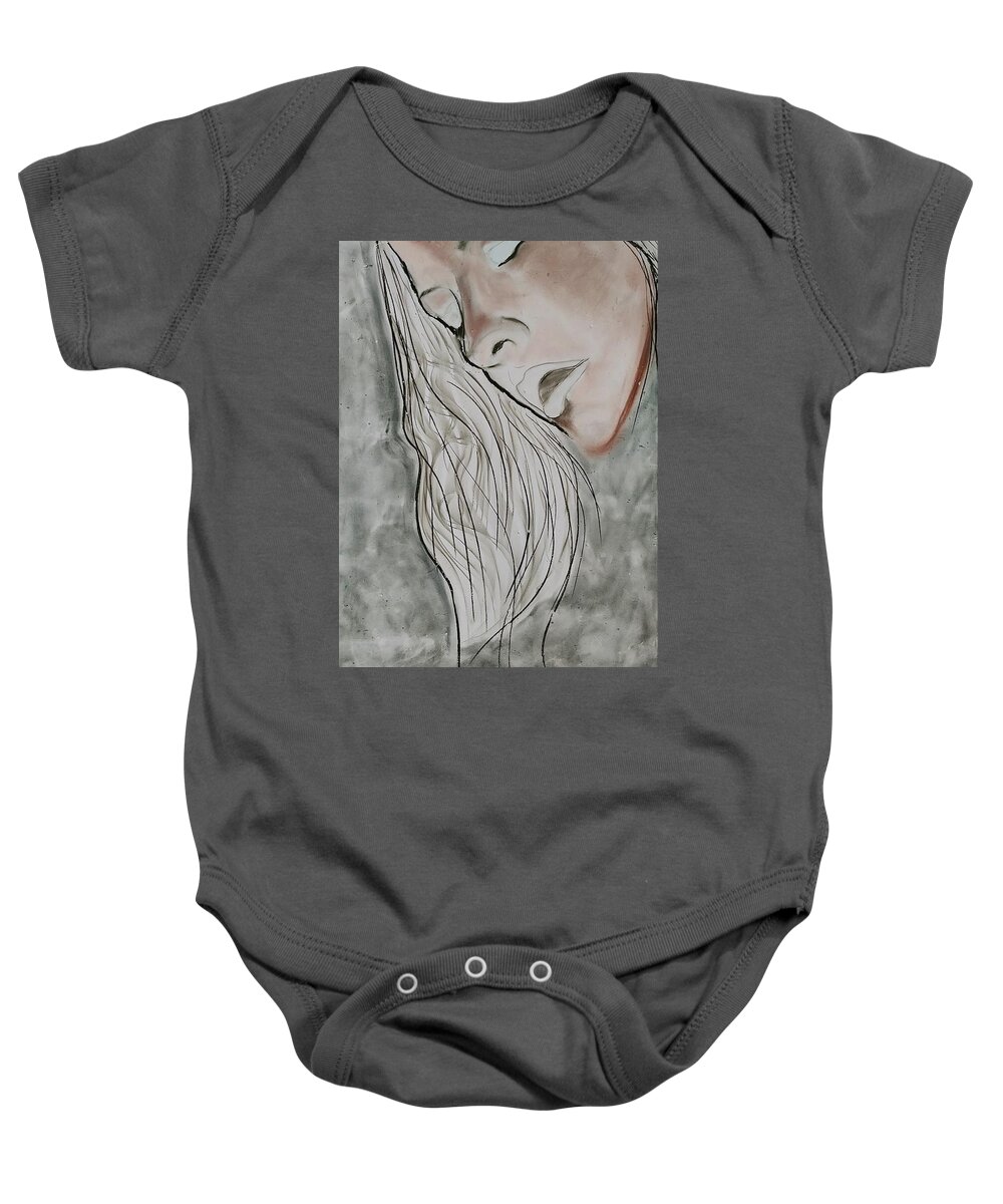 Beauty Baby Onesie featuring the drawing Sigh by J Bauer