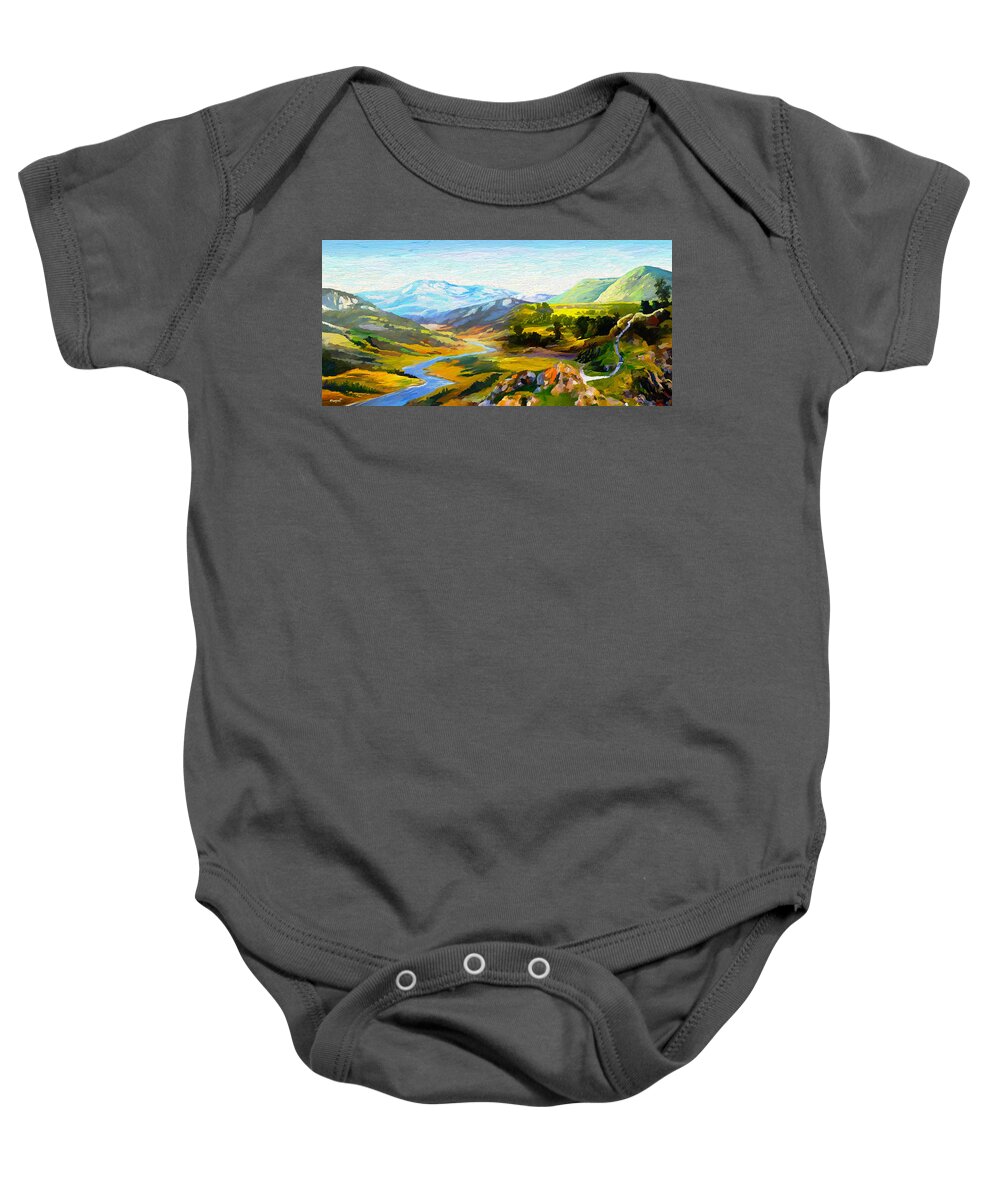 Green Baby Onesie featuring the painting Sights and Sounds by Anthony Mwangi