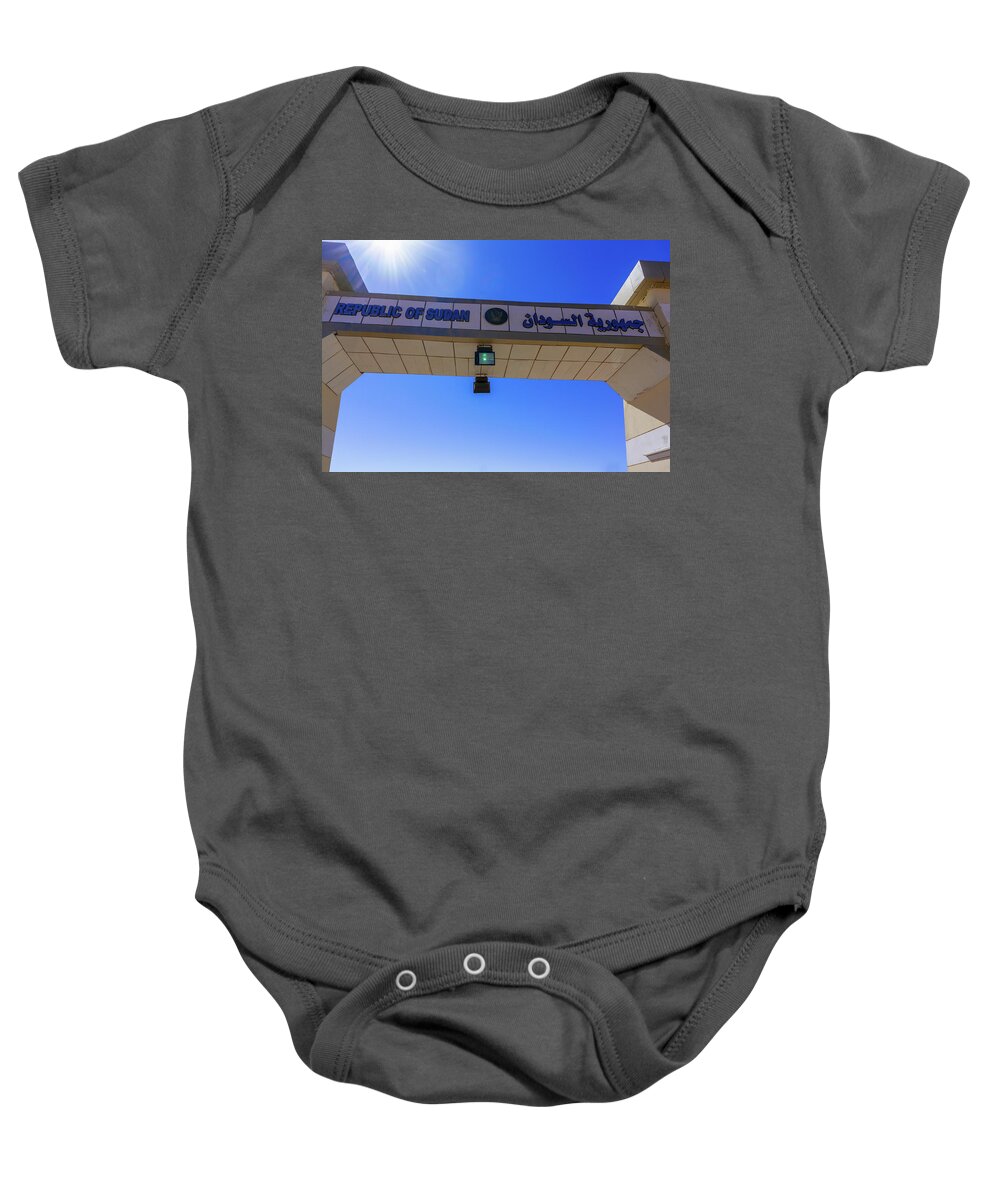 Sign Baby Onesie featuring the photograph Sign on the border with Sudan by Marek Poplawski