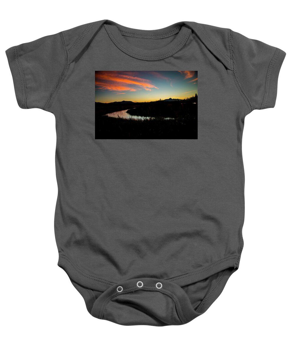 Mount Jefferson Baby Onesie featuring the photograph Silhouette Sunset by Doug Scrima