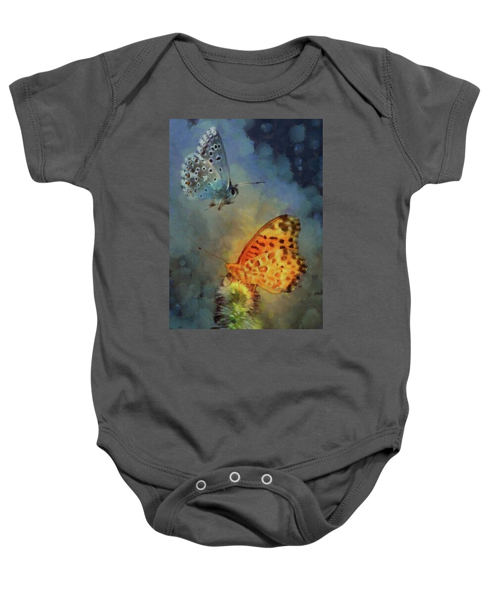 Butterflies Baby Onesie featuring the digital art Silver And Gold by Theresa Campbell