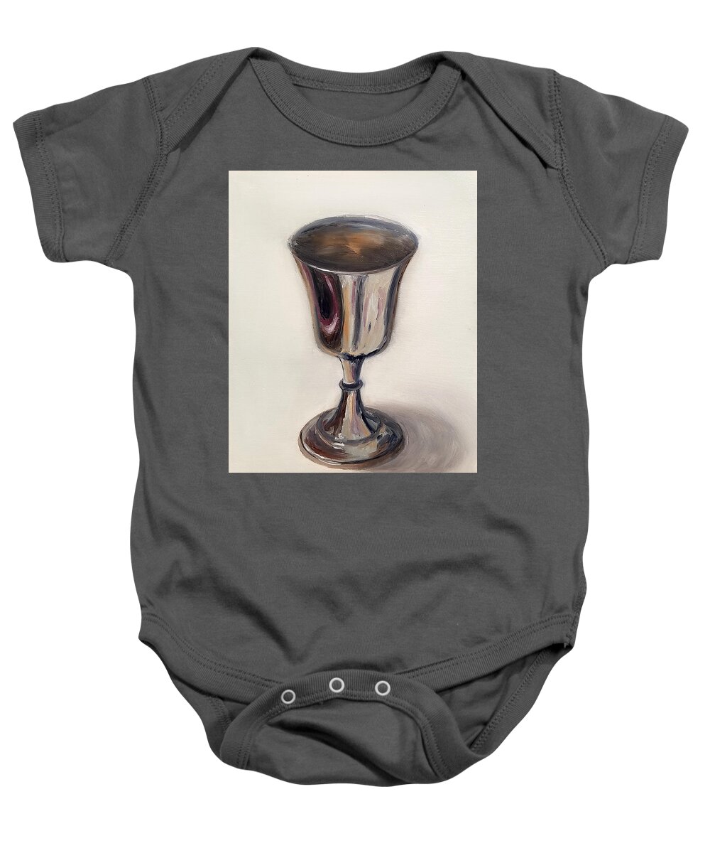 Oil Baby Onesie featuring the painting Silver Goblet by Linda Merchant