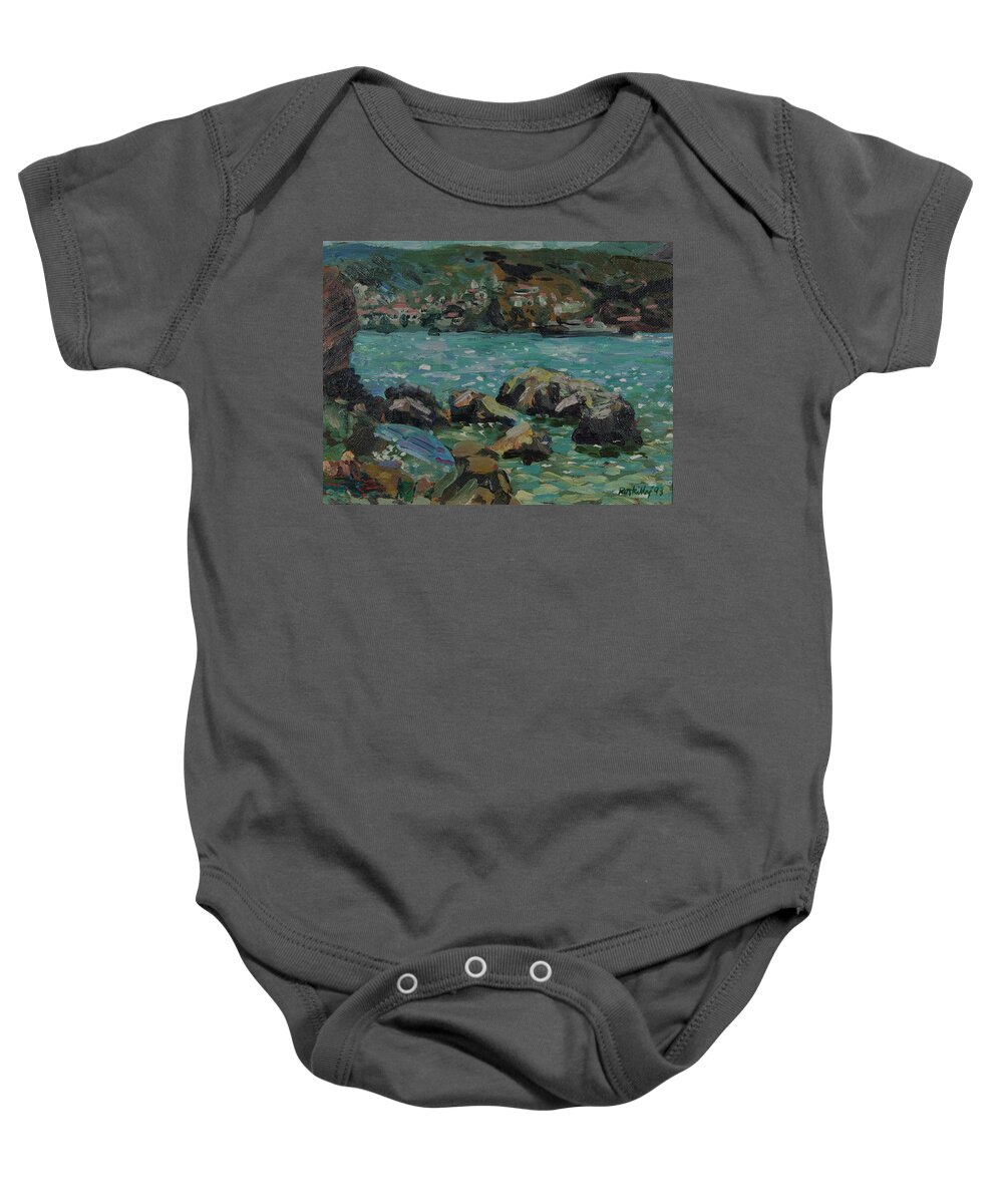 Painting Baby Onesie featuring the painting Skopelos harbour by Peregrine Roskilly