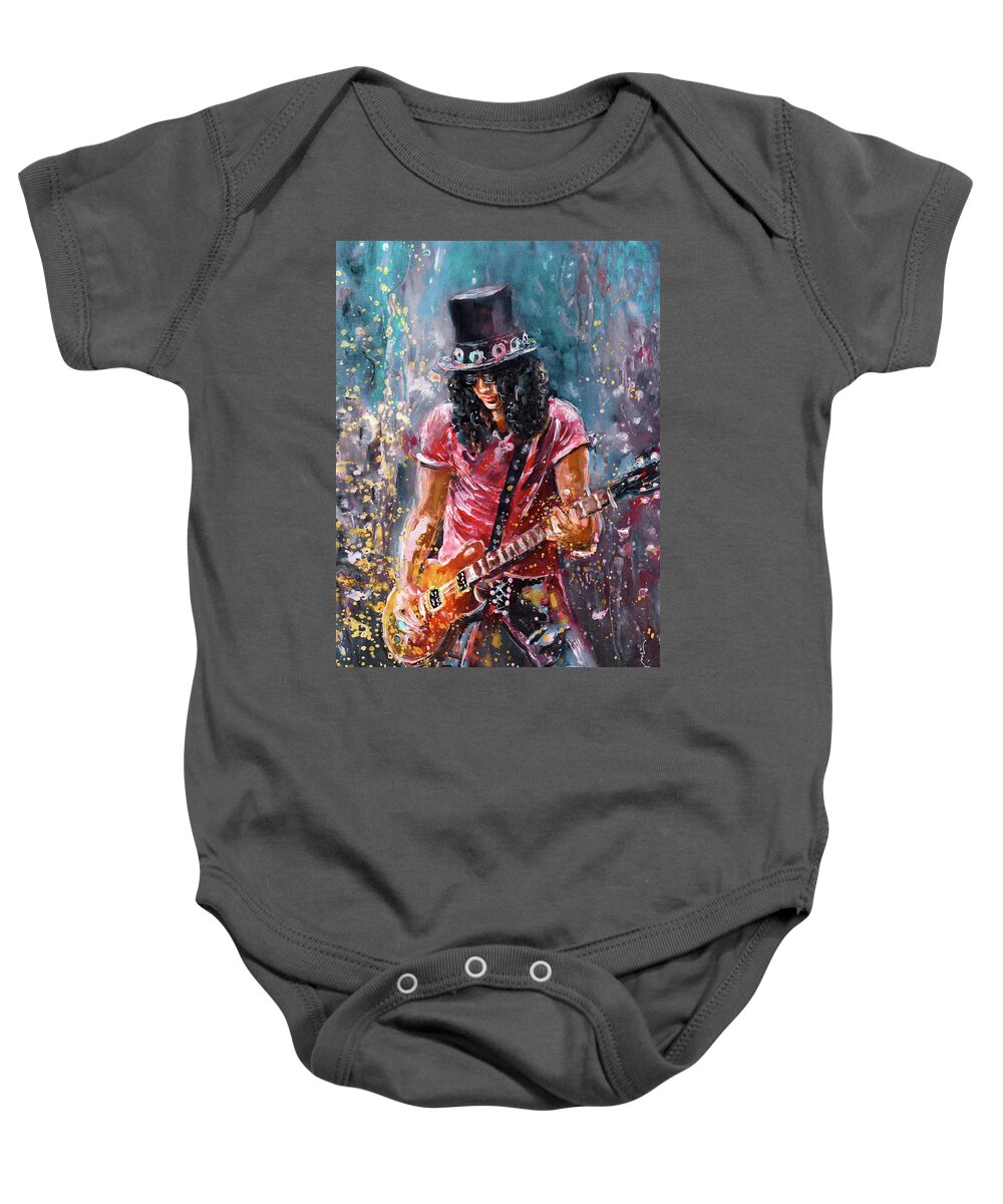 Music Baby Onesie featuring the painting Slash by Miki De Goodaboom