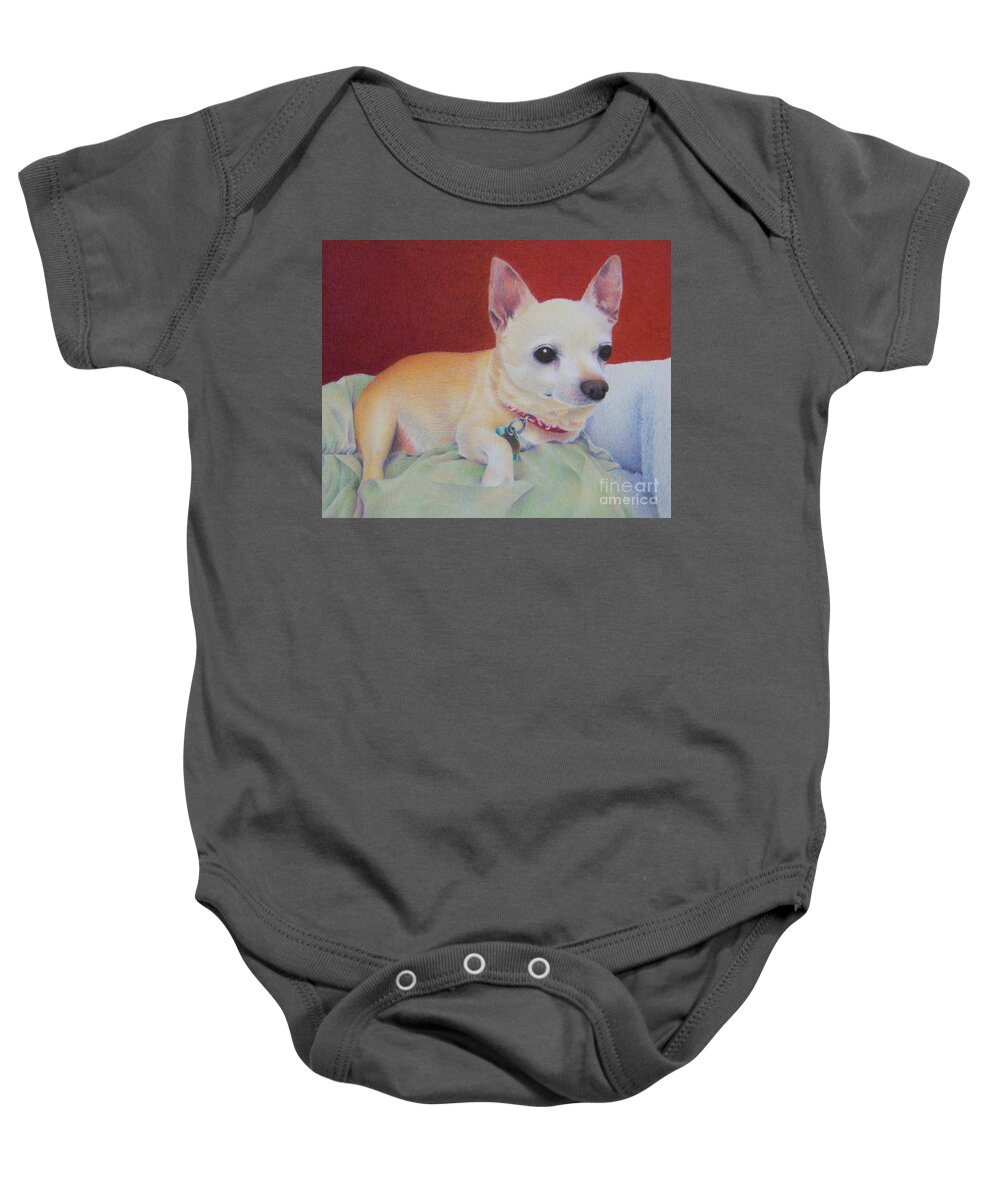 Dog Baby Onesie featuring the painting Small Package by Pamela Clements