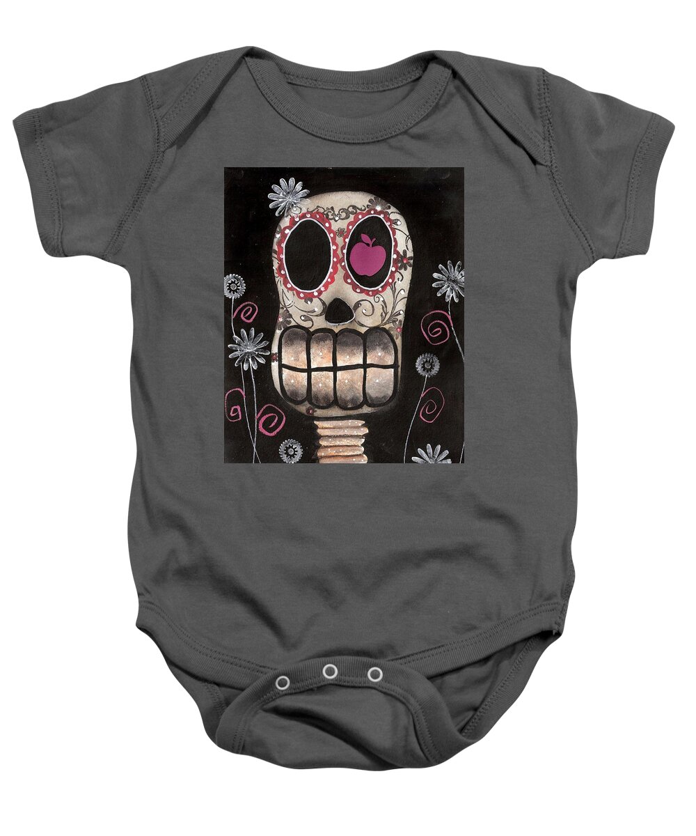 Day Of The Dead Baby Onesie featuring the painting Smile your Dead by Abril Andrade
