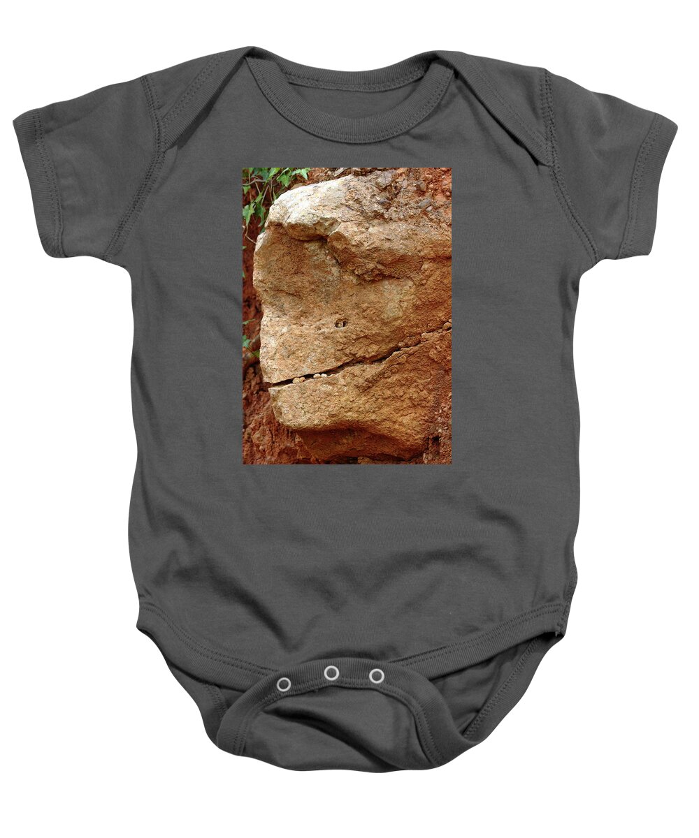 Rock Stone Face Image Smile Wall Abstract Animals Head Weathered Shaped Formed Sandstone Impression Baby Onesie featuring the photograph Smiling Rock by Jeff Townsend