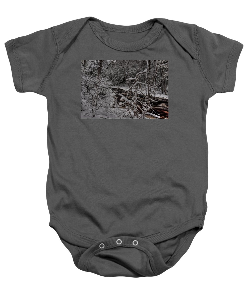Prairie River Baby Onesie featuring the photograph Snow Covered Prairie River by Dale Kauzlaric