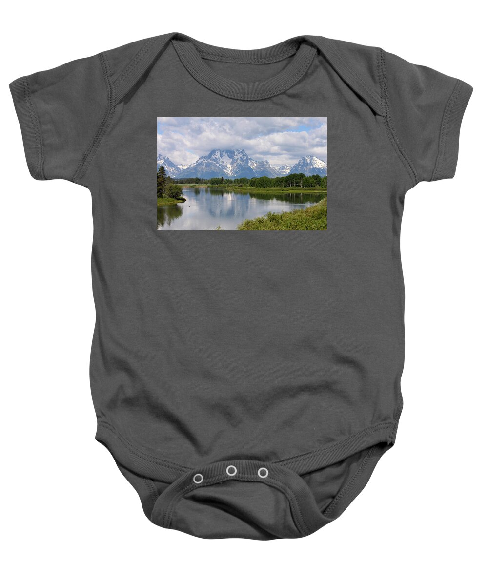 Teton Mountains Baby Onesie featuring the photograph Snow in July by John Moyer