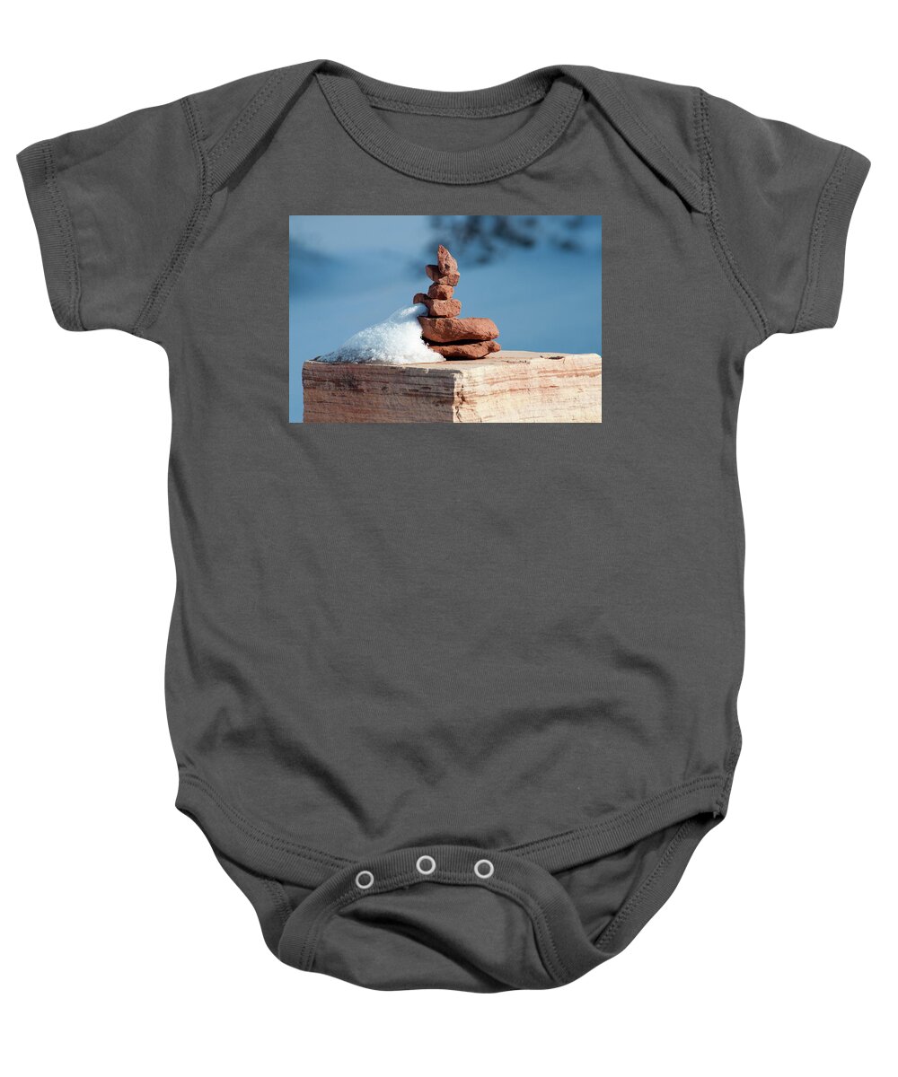 Snow Baby Onesie featuring the photograph Snowy Cairn by Julia McHugh