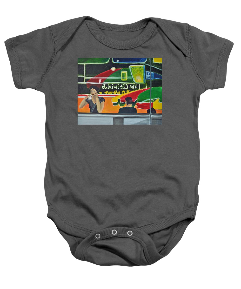  City Scenes Baby Onesie featuring the painting Soup for One by Patricia Arroyo
