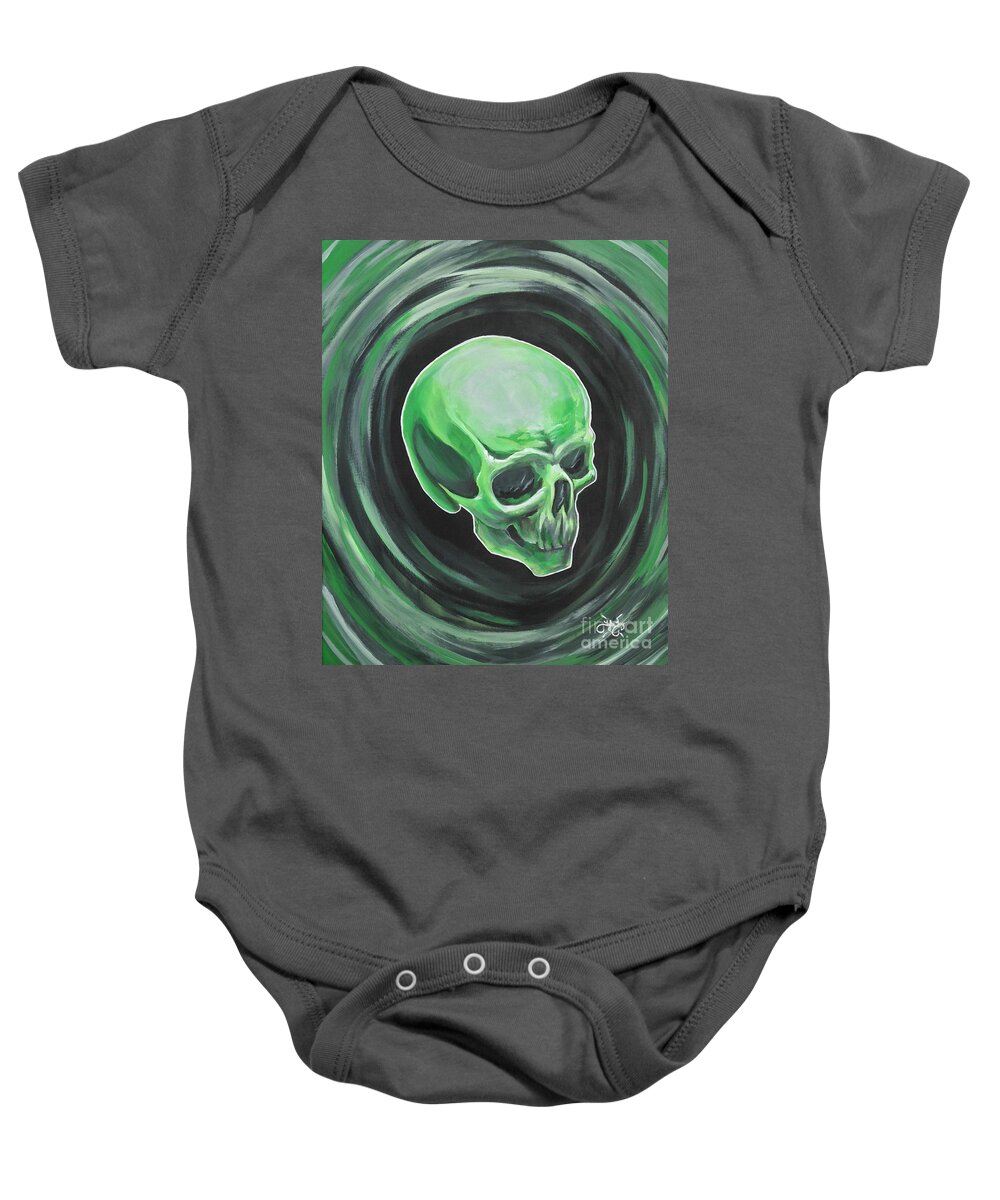 Skull Baby Onesie featuring the painting Sour Apple by Tyler Haddox