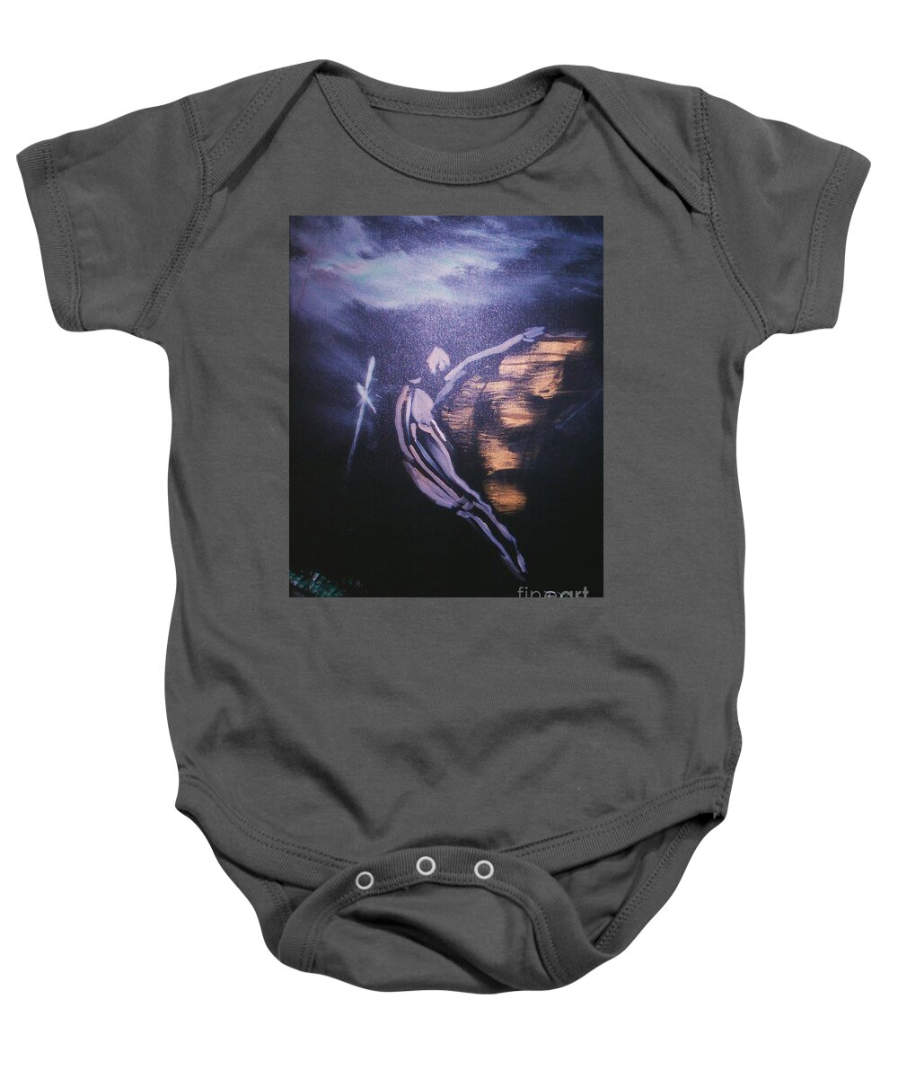 Spirit Raising Rest In Peace Baby Onesie featuring the painting Spirit Raising by Tyrone Hart