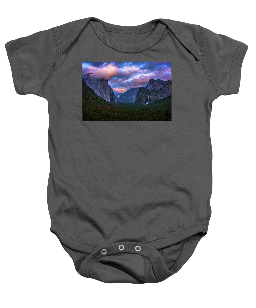 Bridalveil Falls Baby Onesie featuring the photograph Spring Sunset at Yosemite's Tunnel View by John Hight