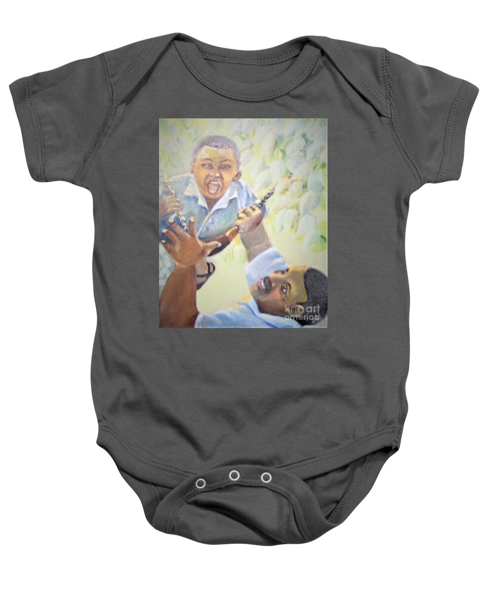 African-american Baby Onesie featuring the painting Squeals of Joy by Saundra Johnson