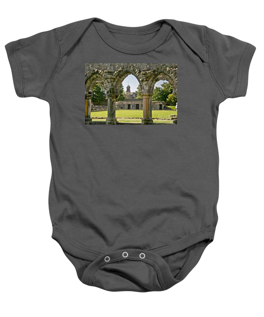 Cloister Baby Onesie featuring the photograph St. Andrew's Cathedral. Cloister. by Elena Perelman
