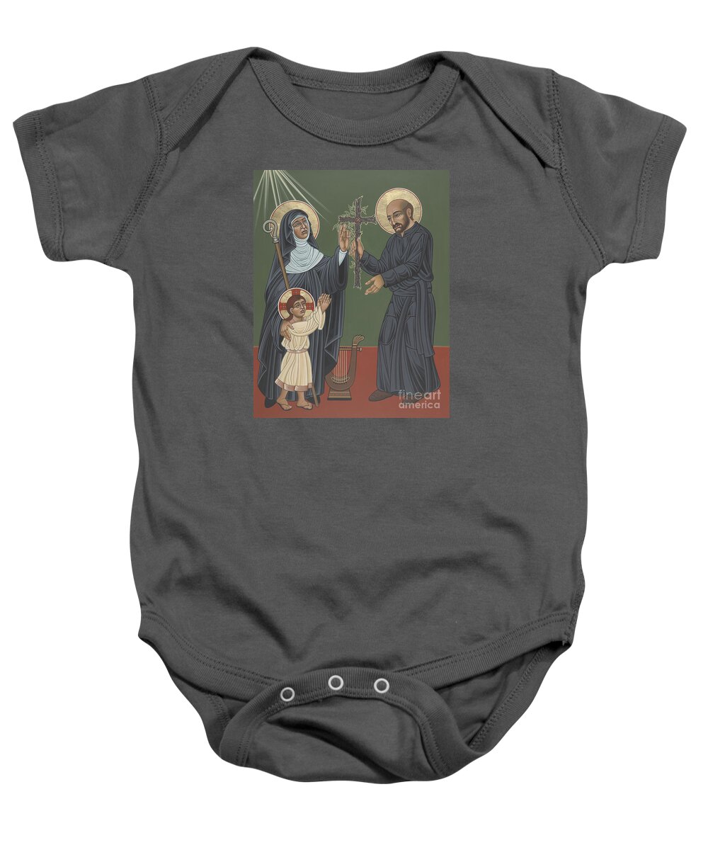 St Hildegard Baby Onesie featuring the painting St Hildegard and St Ignatius- Viriditas by William Hart McNichols