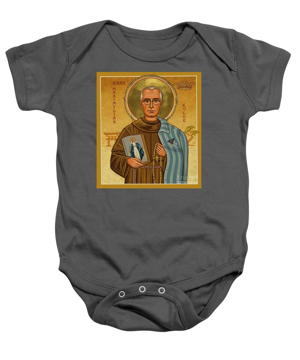 St. Maximilian Kolbe Baby Onesie featuring the painting St. Maximilian Kolbe - JCKOL by Joan Cole
