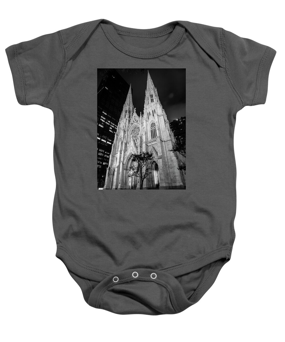 Nyc Baby Onesie featuring the photograph St Patrick Cathedral Black and White by John McGraw