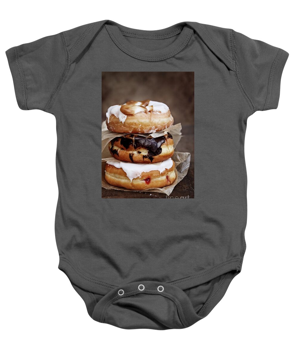 Donuts Baby Onesie featuring the photograph Stacked Donuts by Stephanie Frey