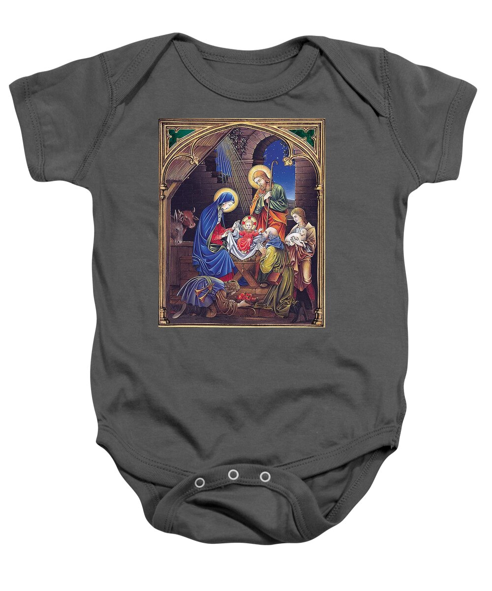 Nativity Baby Onesie featuring the painting Stained Glass Nativity by Artist Unknown