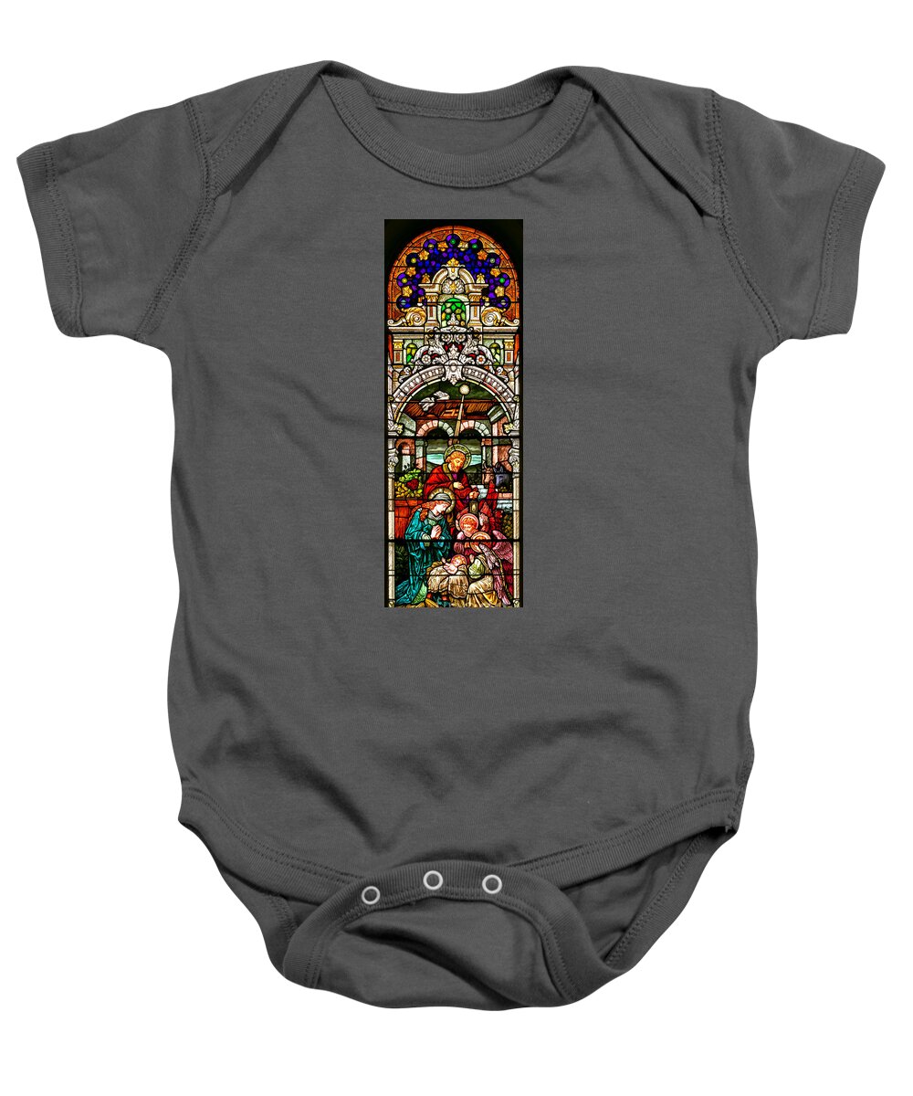 Cathedral Of The Plains Baby Onesie featuring the photograph Stained Glass Scene 4 - 2 by Adam Jewell