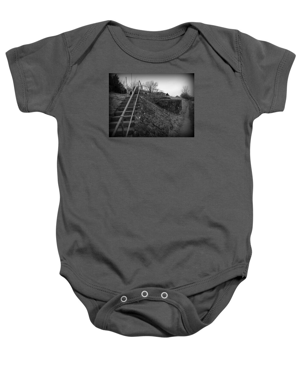 Black And White Baby Onesie featuring the photograph Stairs by Lukasz Ryszka