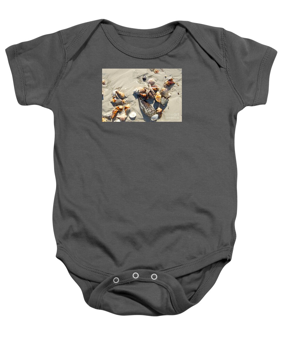 Starfish Baby Onesie featuring the photograph Starfish with five points on Sea Shells by David Arment