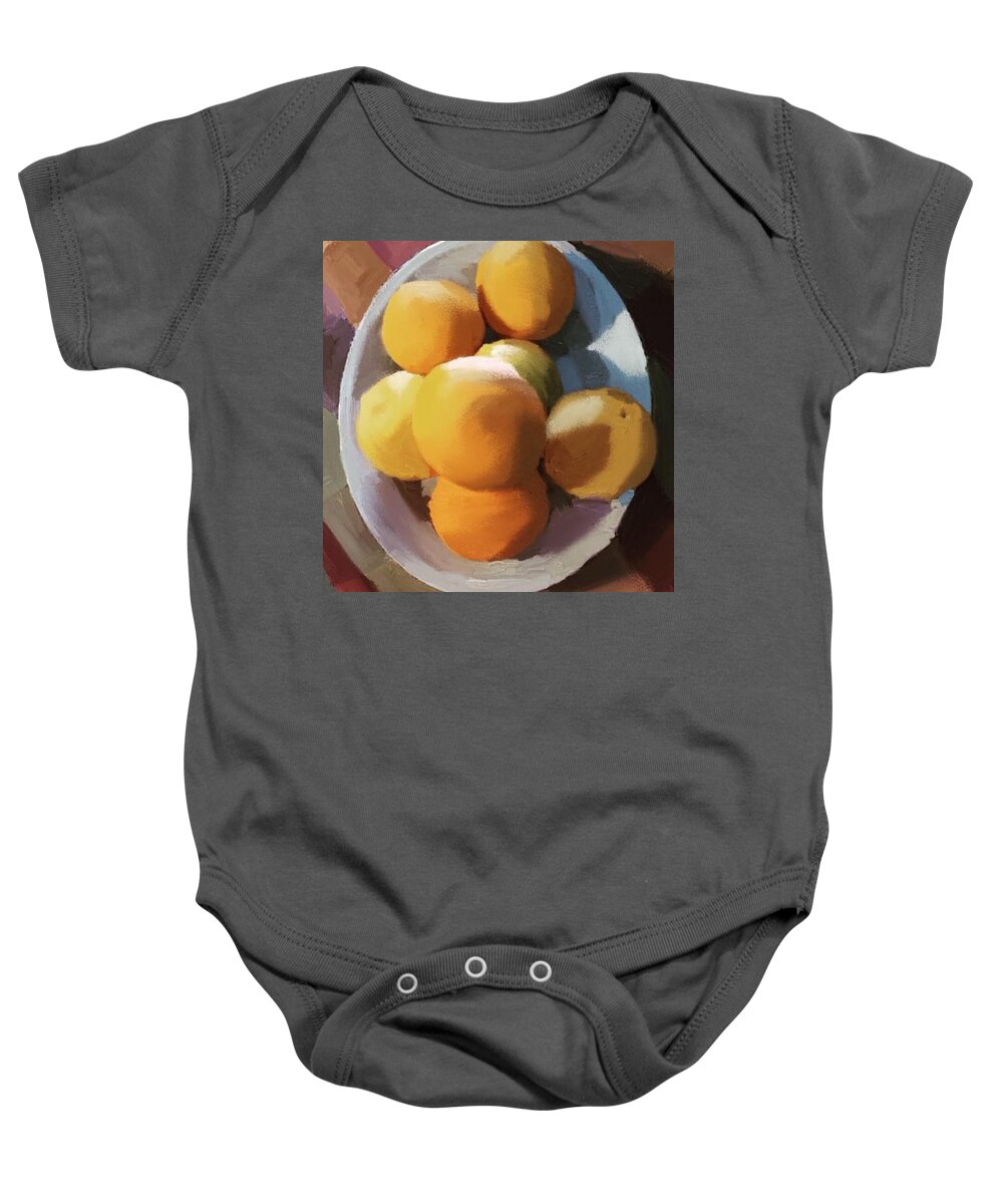 Gloucesterma Baby Onesie featuring the photograph Still Life Oranges On A Plate by Melissa Abbott