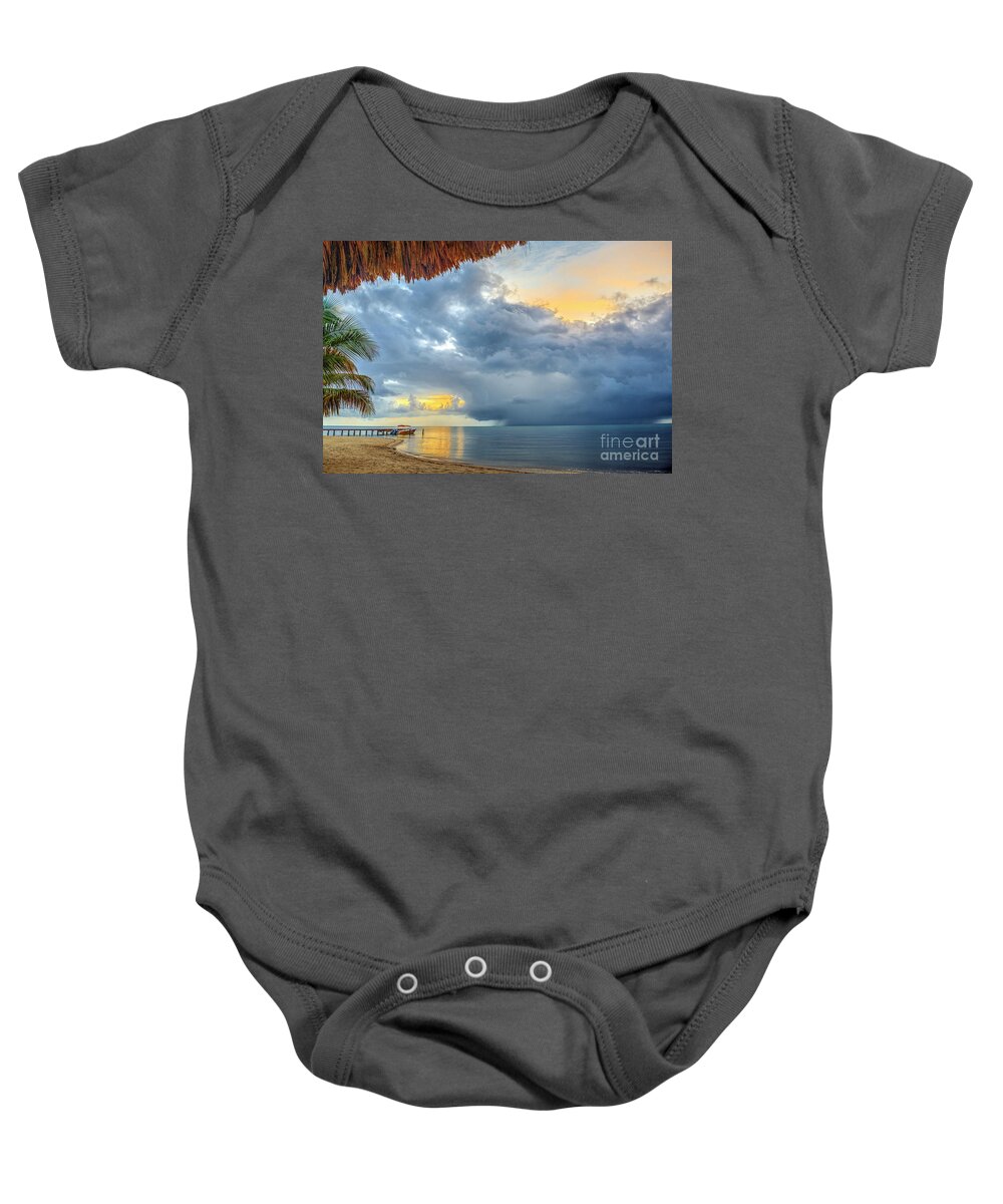 Placencia Baby Onesie featuring the photograph Storm Moving in by David Zanzinger