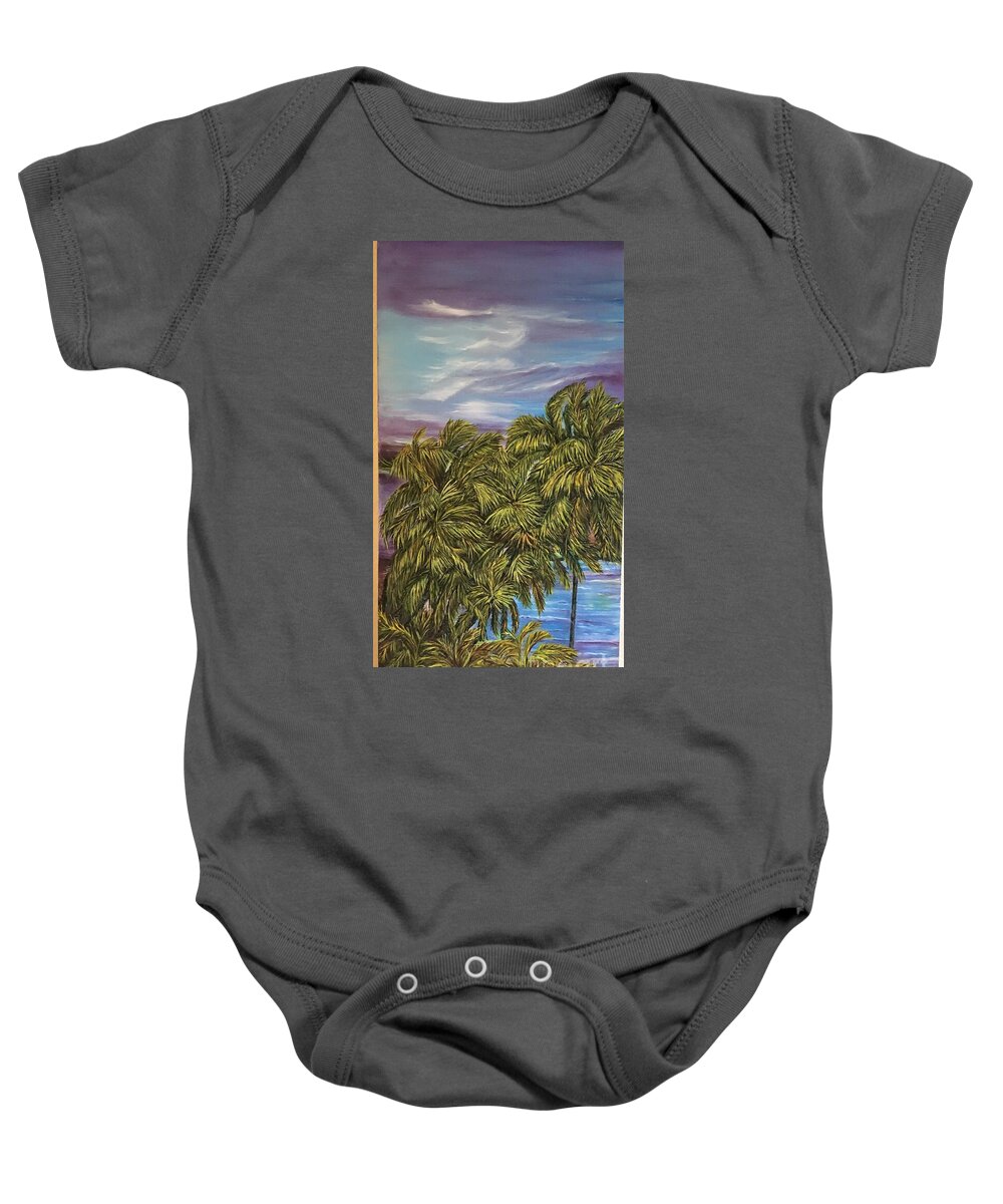 Stormy Evening Baby Onesie featuring the painting Stormy Day at Tranquility Beach by Michael Silbaugh