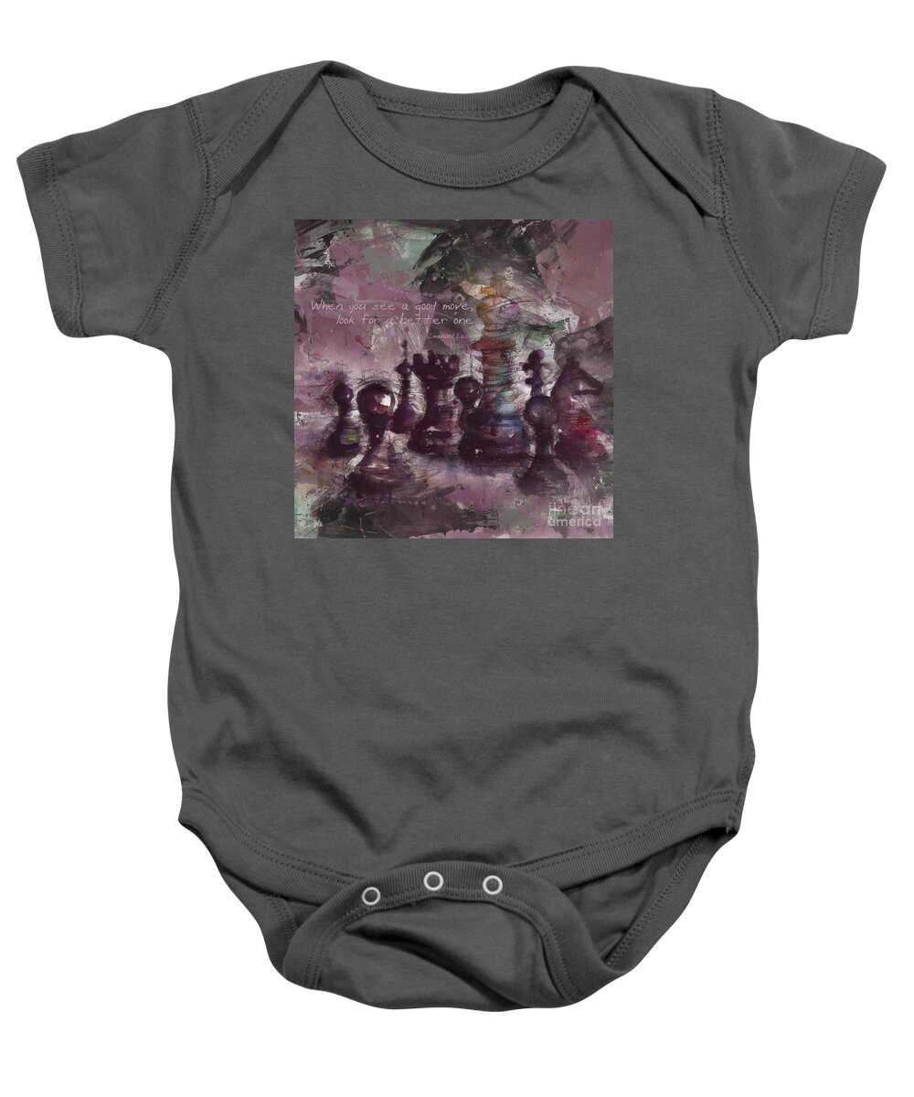Chess Baby Onesie featuring the painting Strategy Game by Gull G