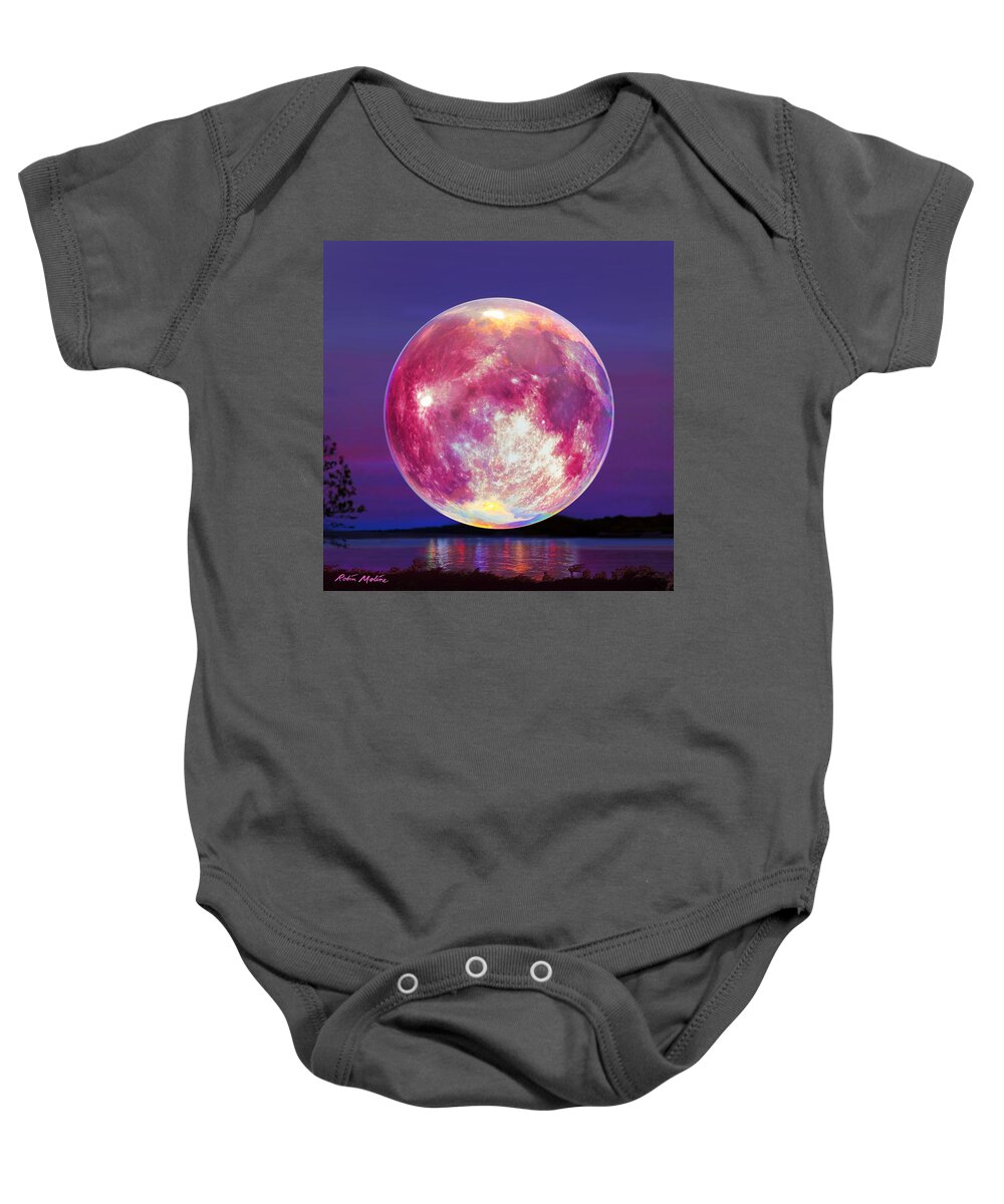 Strawberry Moon Baby Onesie featuring the painting Strawberry Solstice Moon by Robin Moline