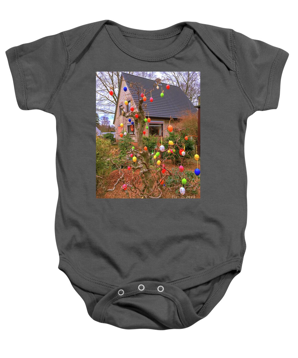 Street Decoration For Easter By Marina Usmanskaya Baby Onesie featuring the photograph Street decoration for Easter by Marina Usmanskaya