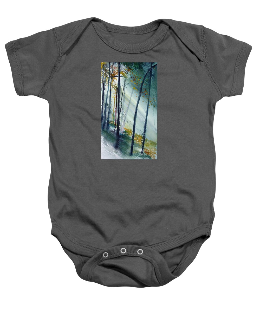 Trillium Baby Onesie featuring the painting Study the Trees by Allison Ashton