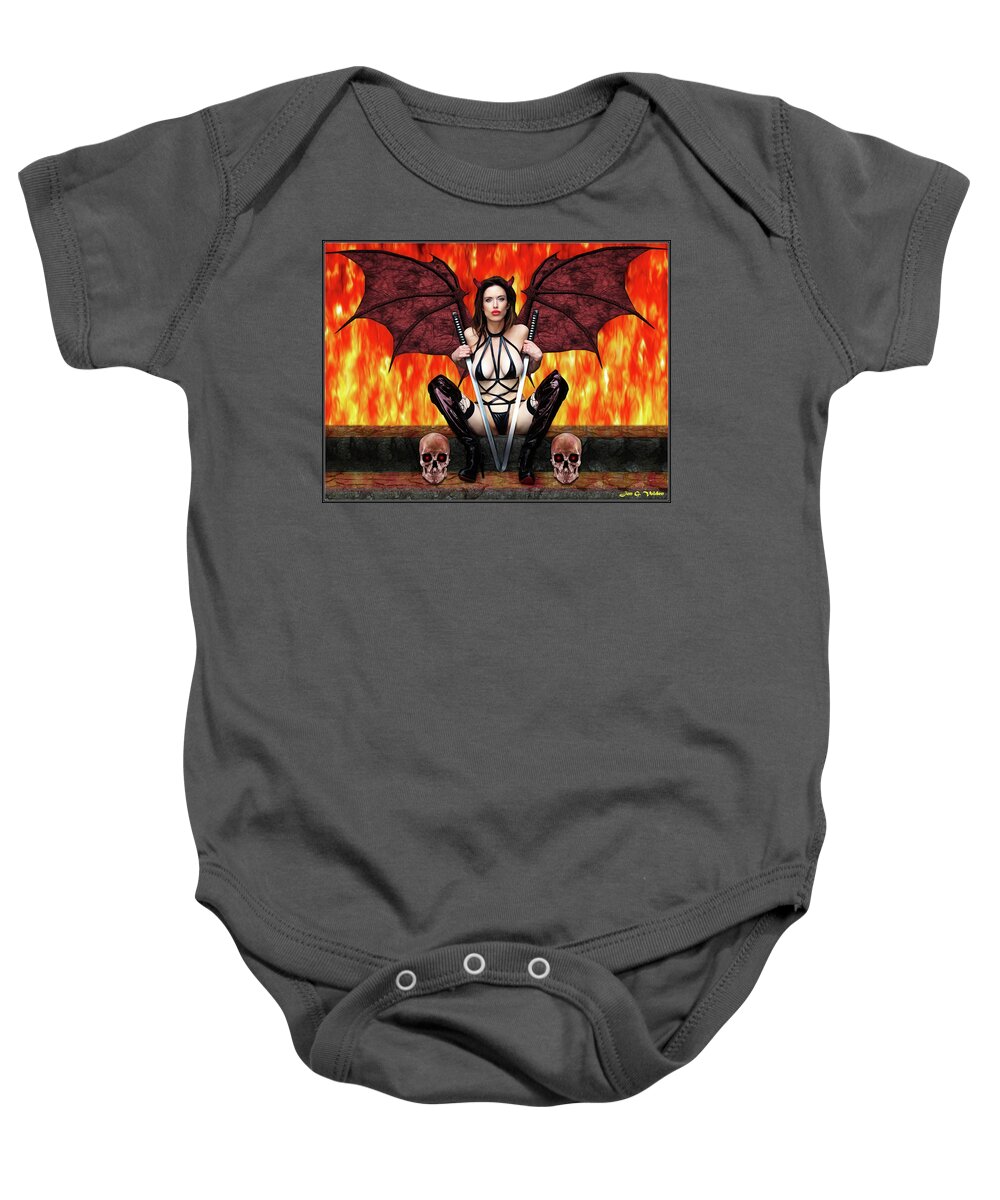 Fantasy Baby Onesie featuring the photograph Succubus And Flames by Jon Volden