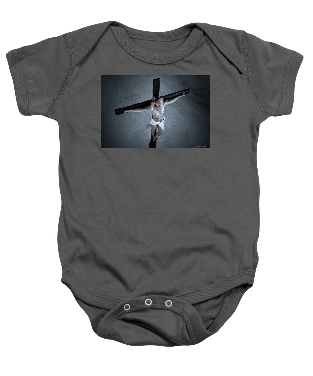 Suffering Baby Onesie featuring the photograph Suffering on crucifix II by Ramon Martinez