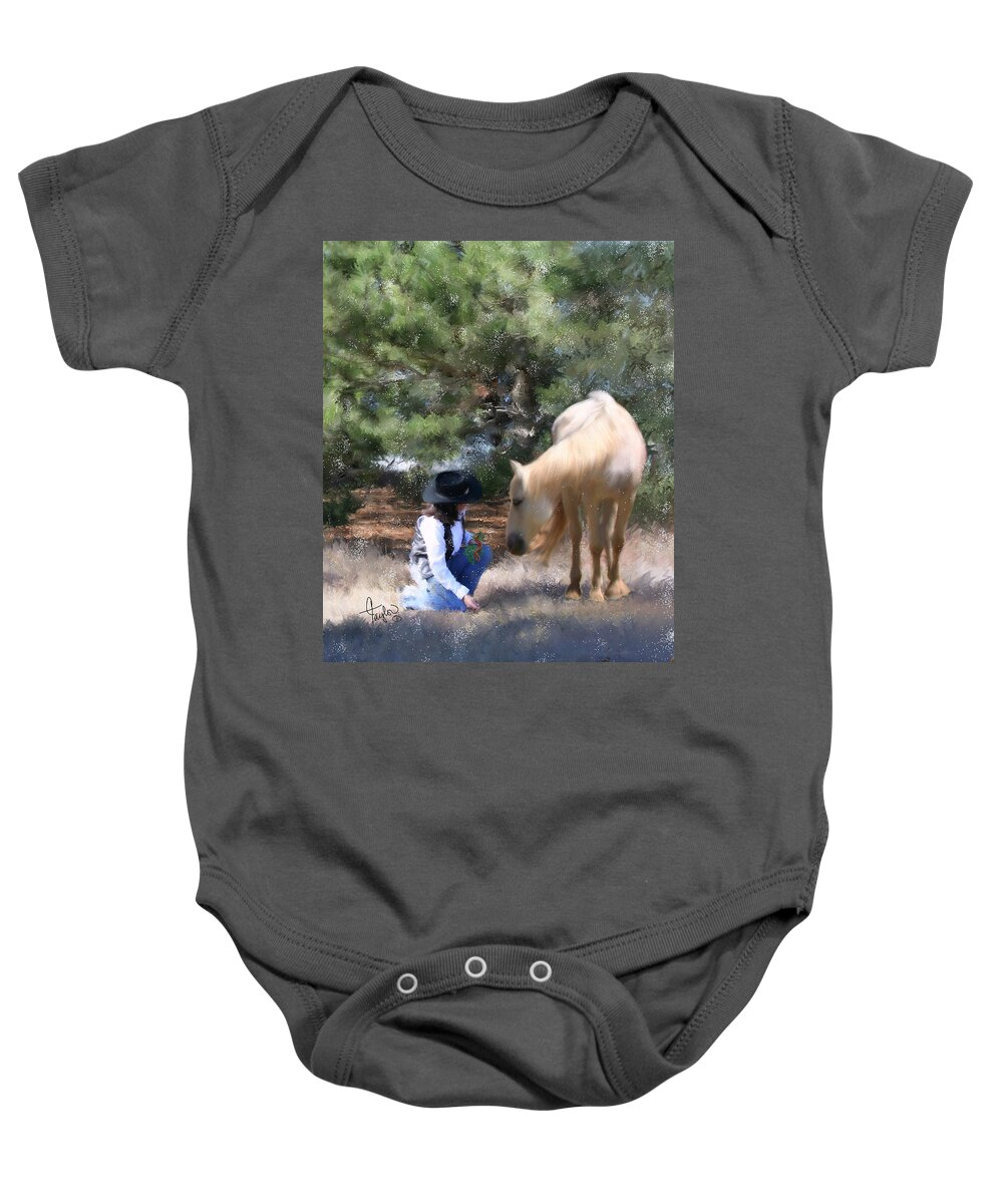 Cowgirl Baby Onesie featuring the painting Sugar n Spice by Colleen Taylor