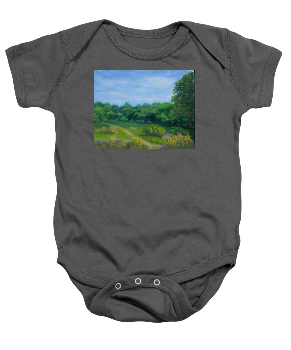 Landscape Baby Onesie featuring the painting Summer Afternoon at Ashlawn Farm by Paula Emery