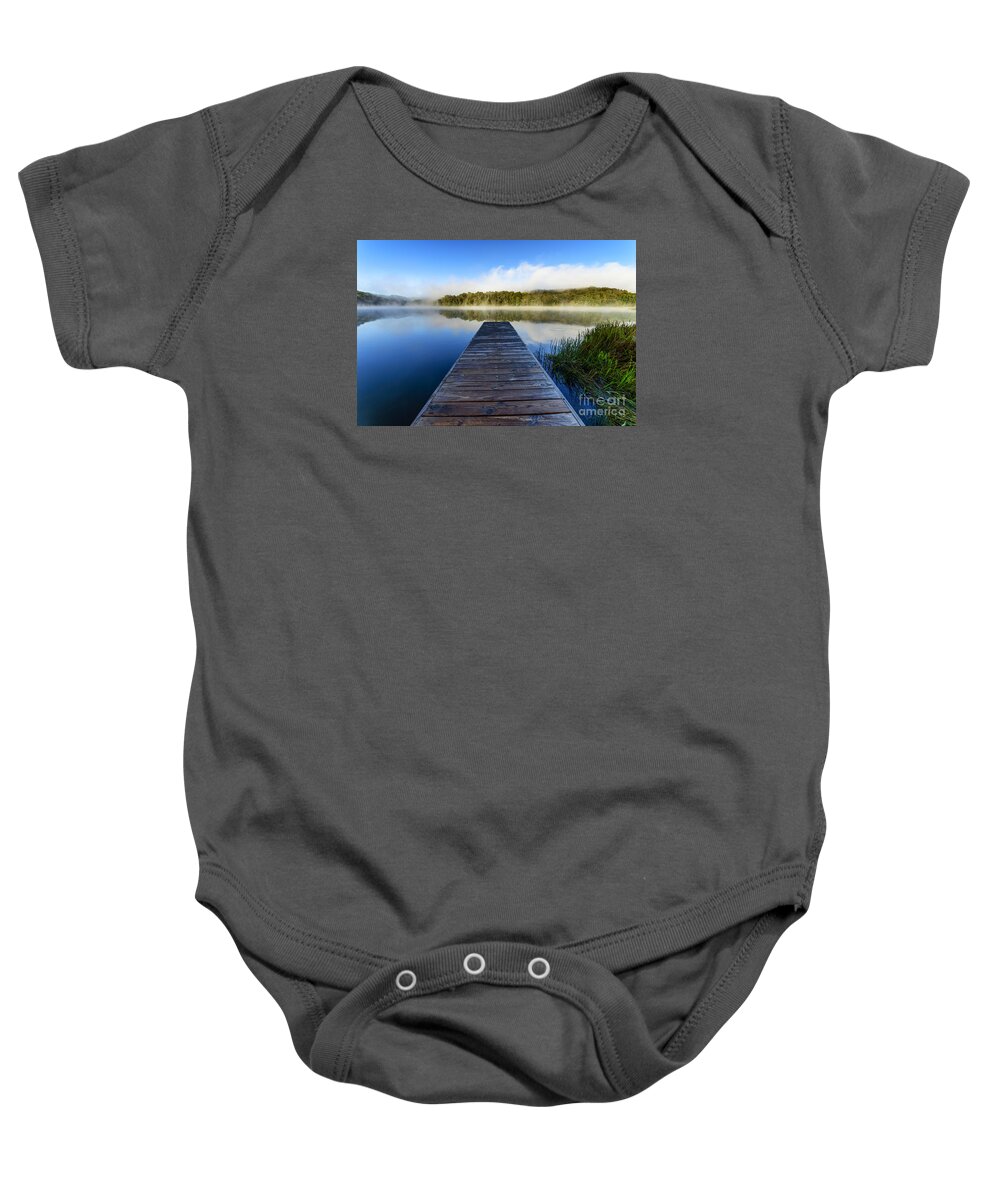 Big Ditch Lake Baby Onesie featuring the photograph Summer Morning Dock by Thomas R Fletcher